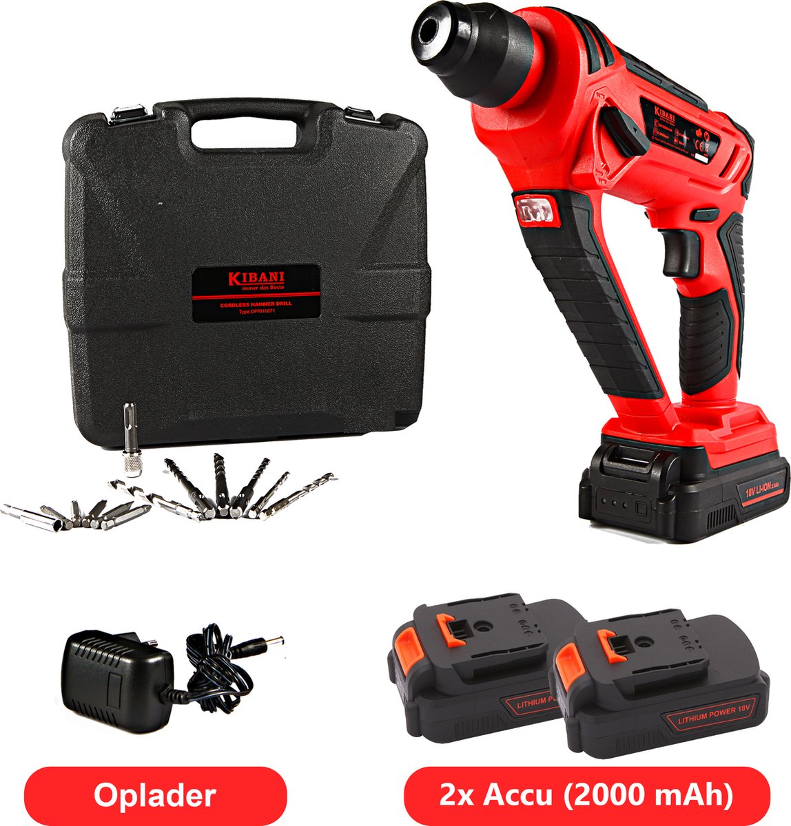 Kibani accu boorhamer + extra accu 2000mAh