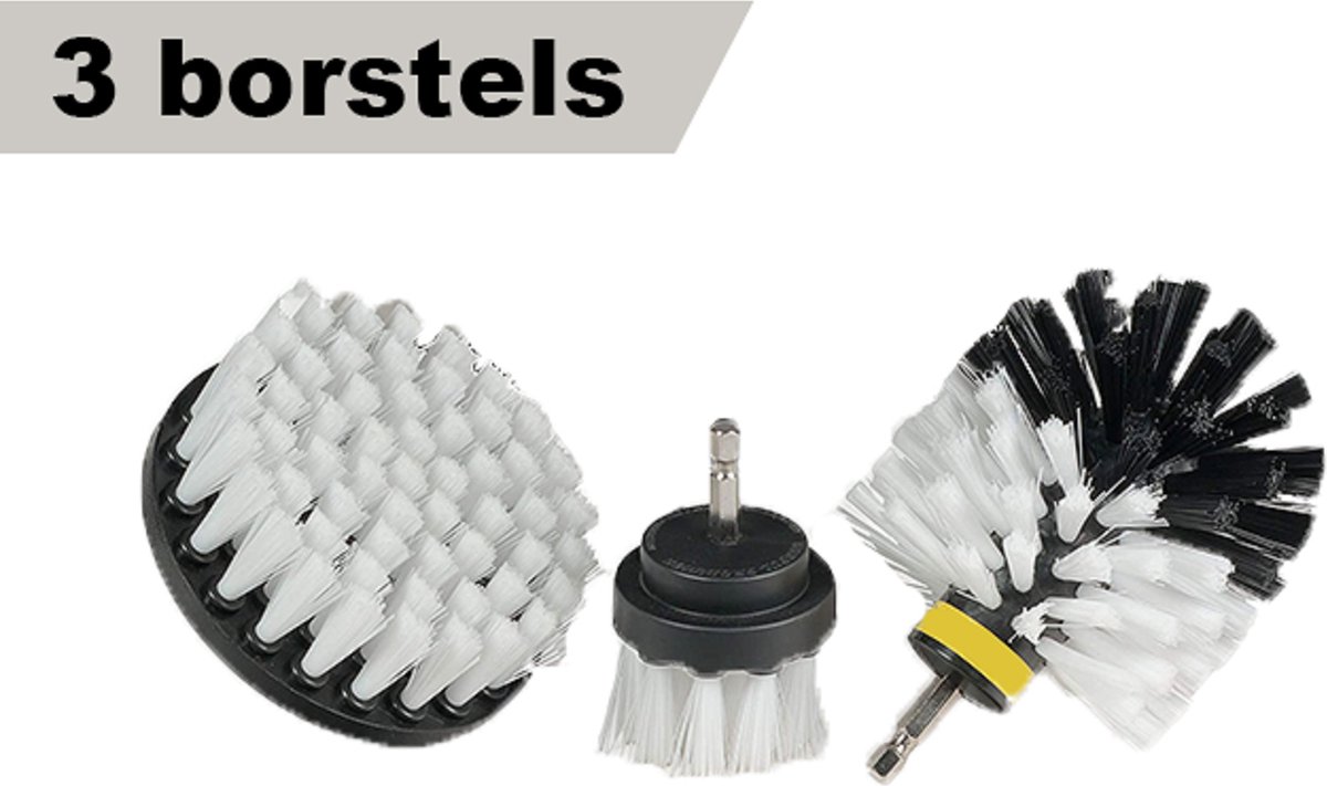 Borstelset boormachine 3 delig – Wit – Voor wielen, tapijt en bekleding