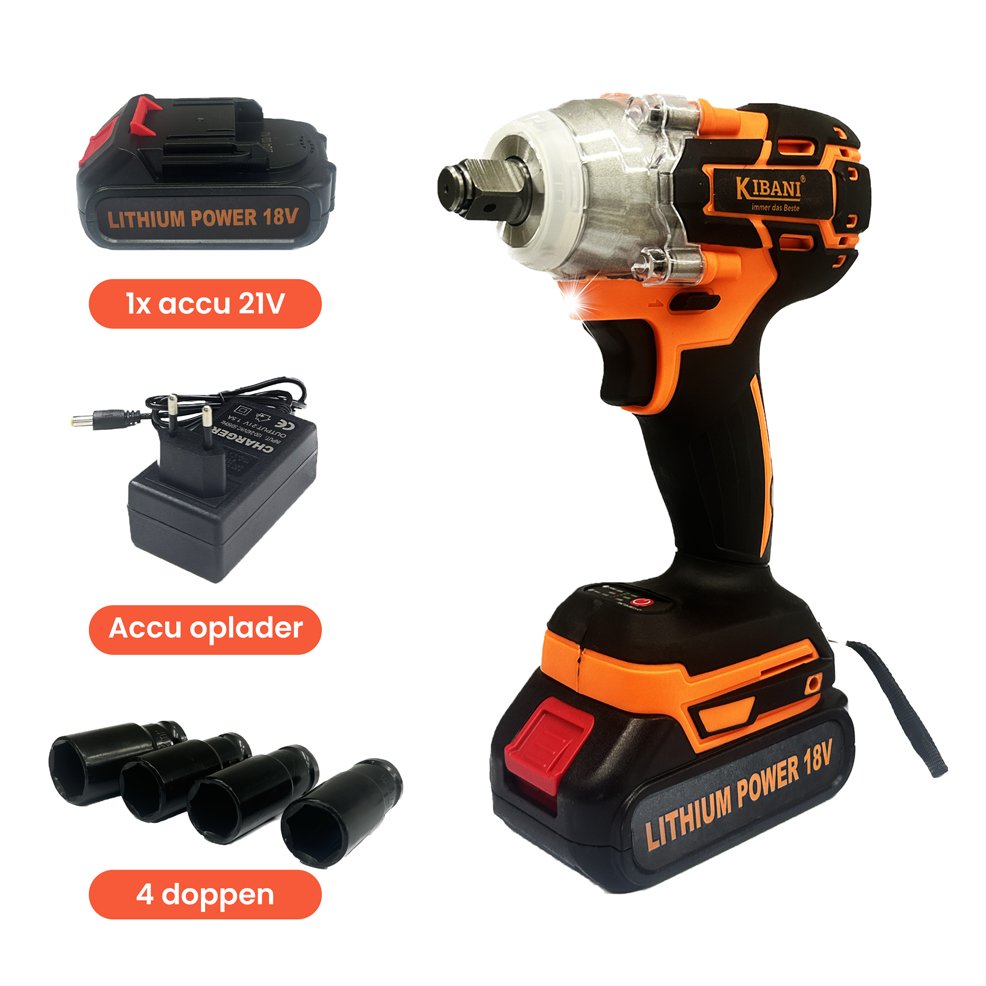 Kibani Accu Slagmoersleutel 18V – 1 accu