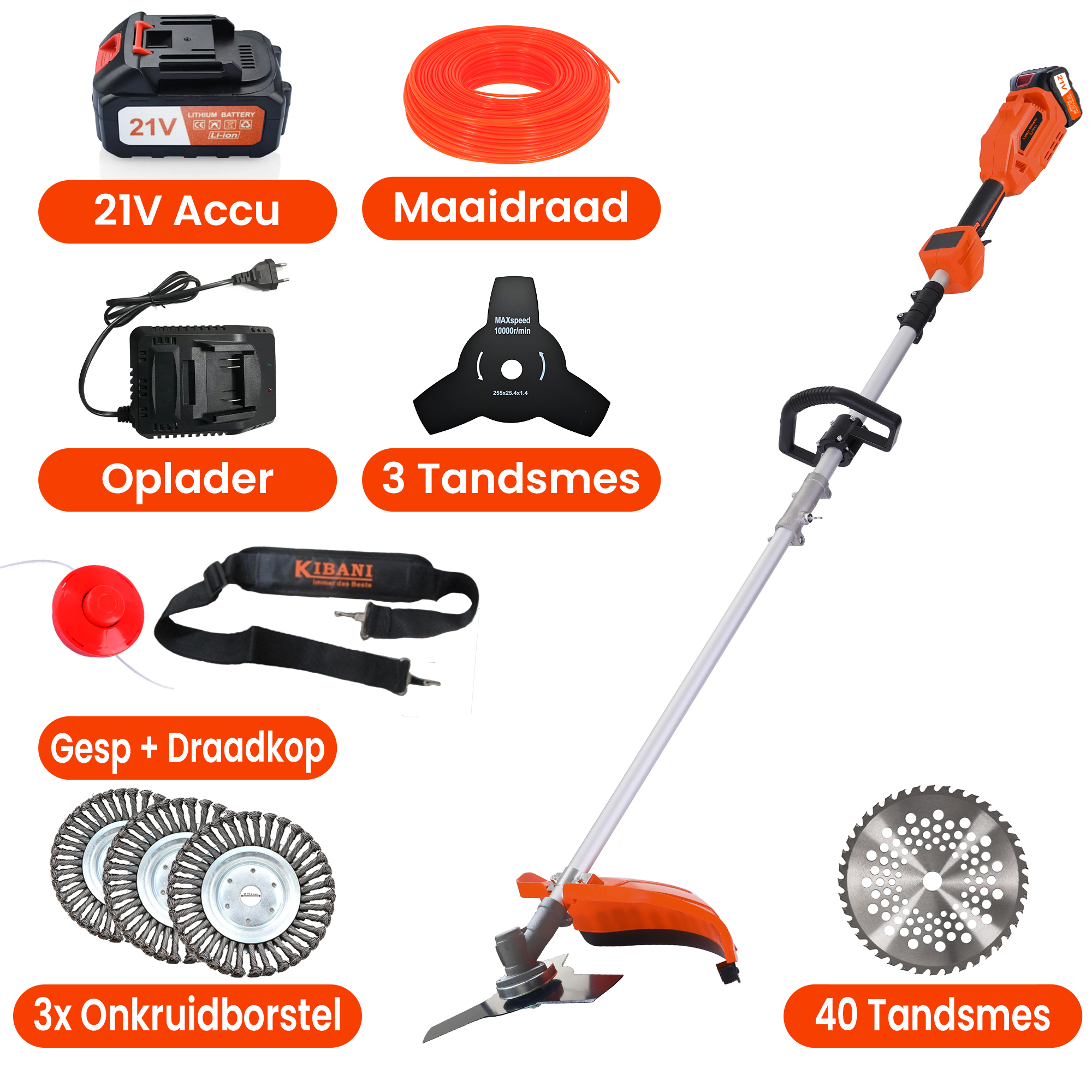 Kibani Accu Bosmaaier model 2025 incl. 3 onkruidborstels