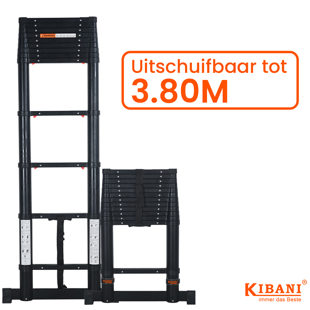 Kibani Telescoopladder 3,80 meter Zwart