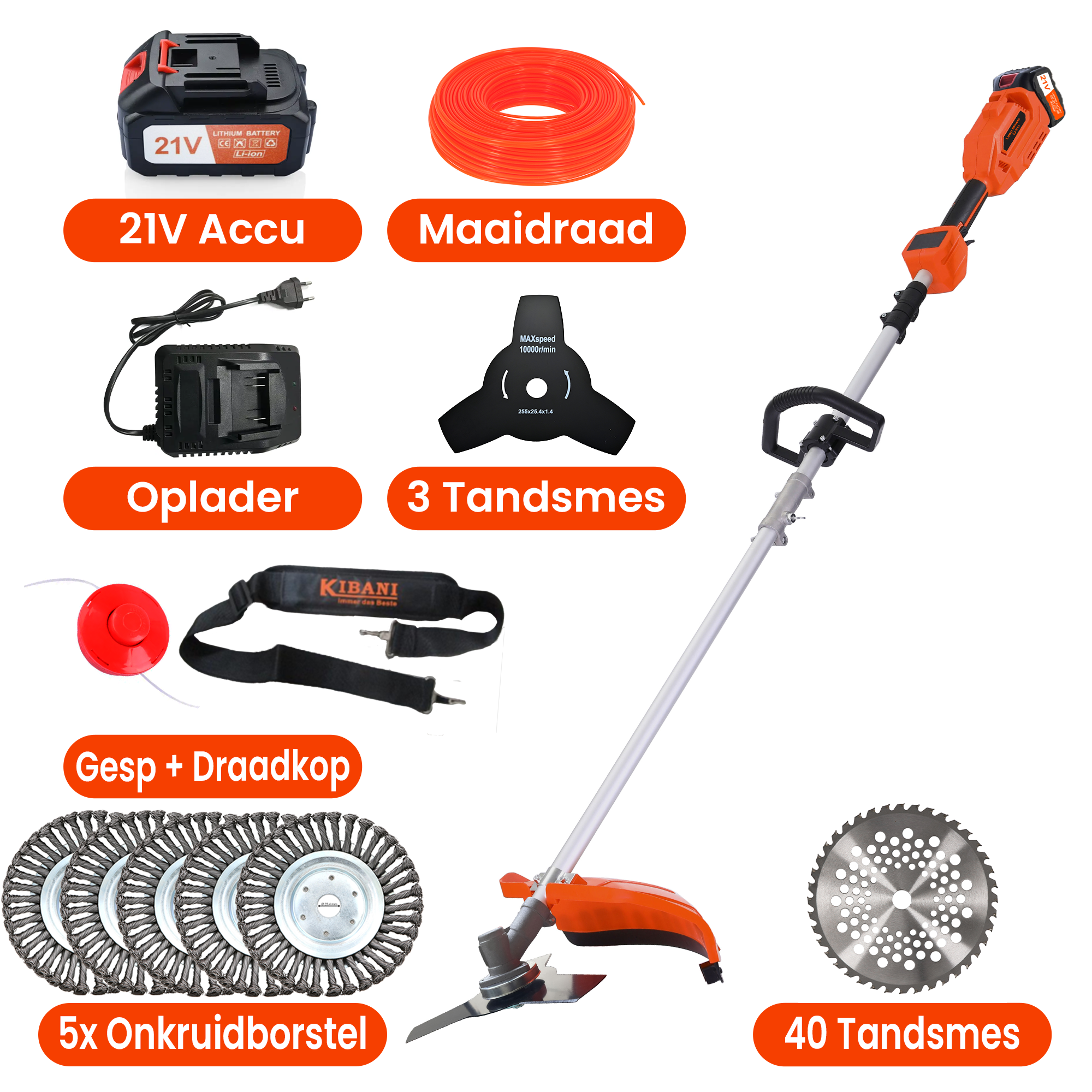 Kibani Accu Bosmaaier model 2025 incl. 5 onkruidborstels